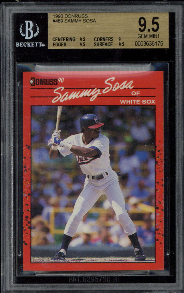 1990 Donruss #489 Sammy Sosa BGS 9.5 Gem Mint White Sox RC ID: 431994