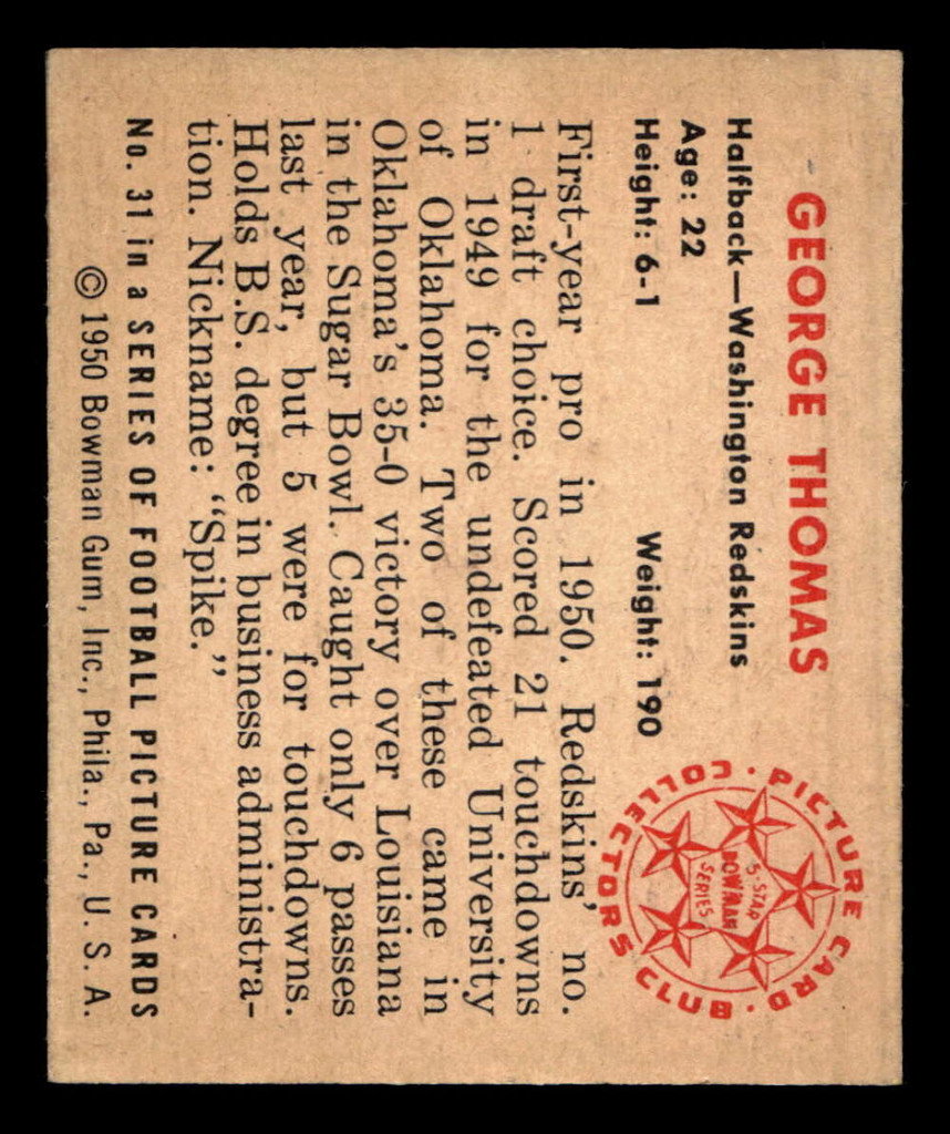 1950 Bowman #31 George Thomas Ex-Mint  ID: 436027