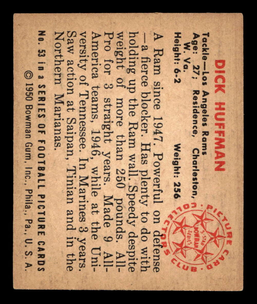 1950 Bowman #53 Dick Huffman Ex-Mint  ID: 436059