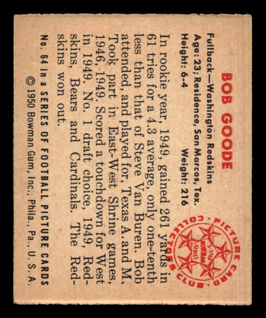 1950 Bowman #64 Bob Goode Ex-Mint  ID: 436083