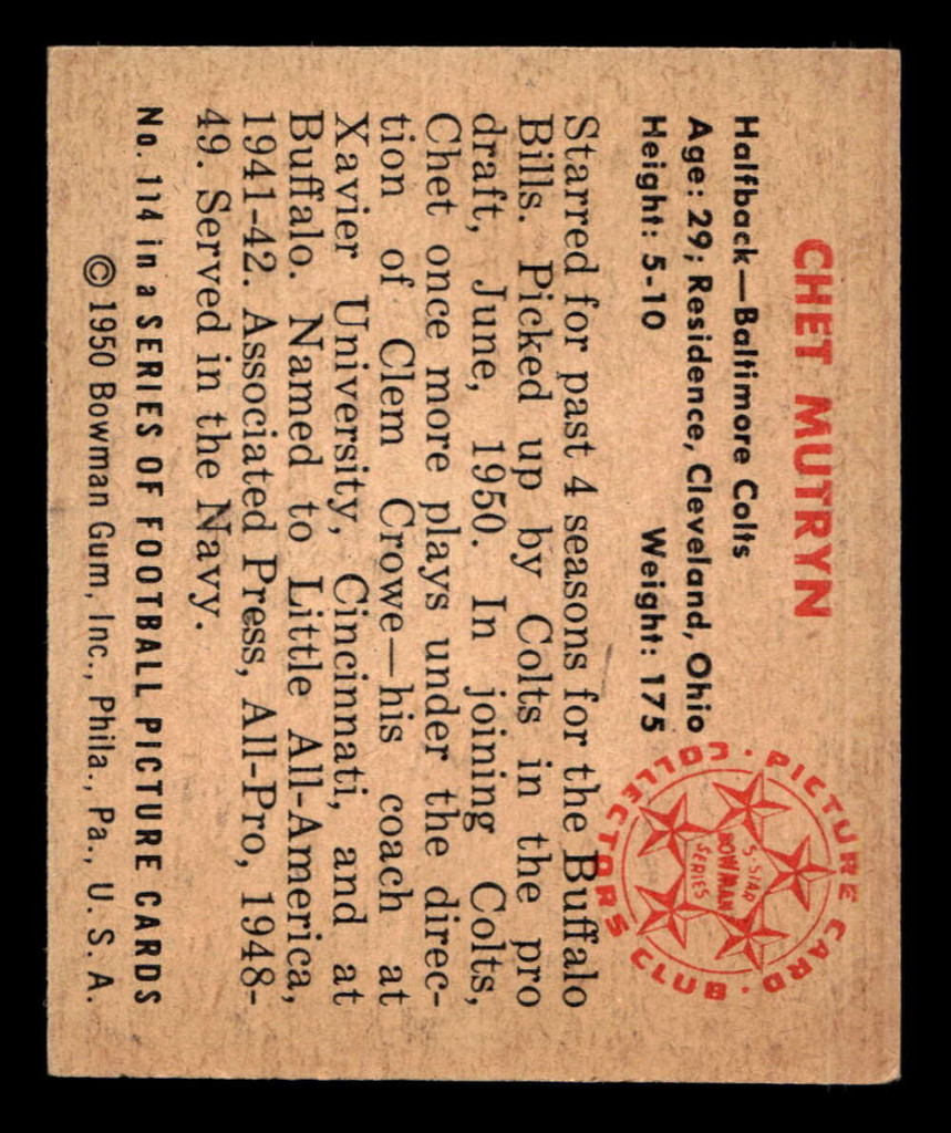 1950 Bowman #114 Chet Mutryn Ex-Mint RC Rookie  ID: 436151