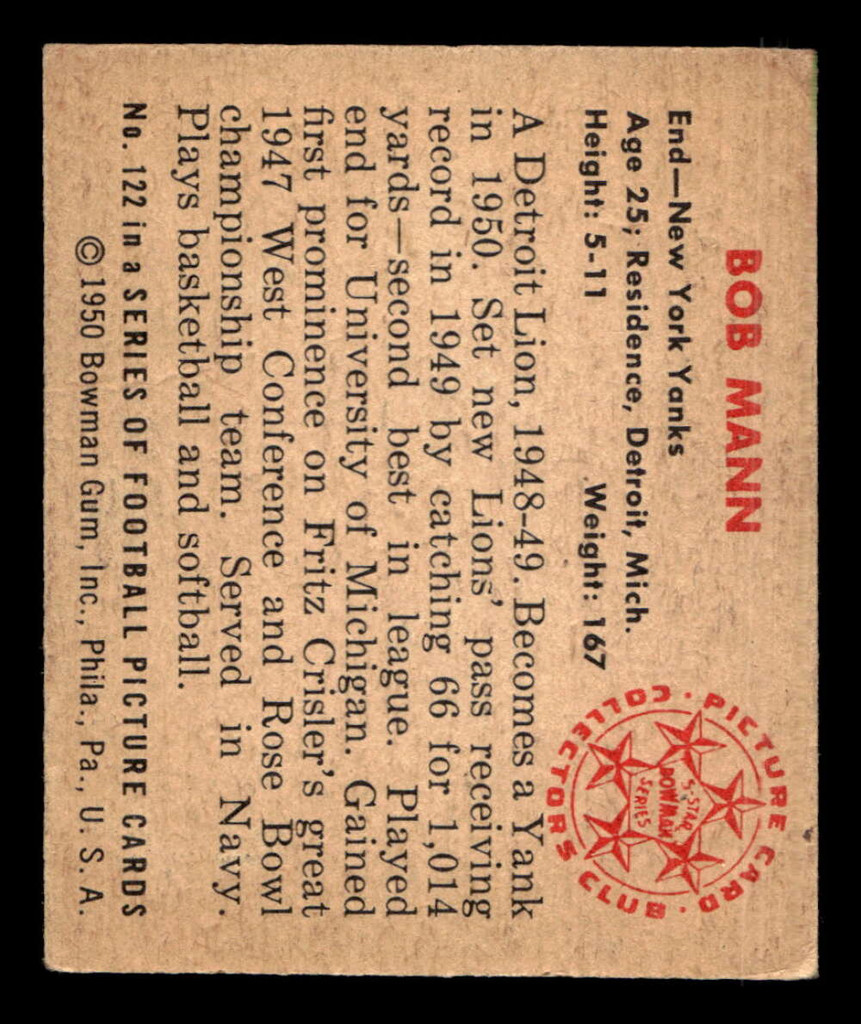 1950 Bowman #122 Bob Mann Excellent+ 