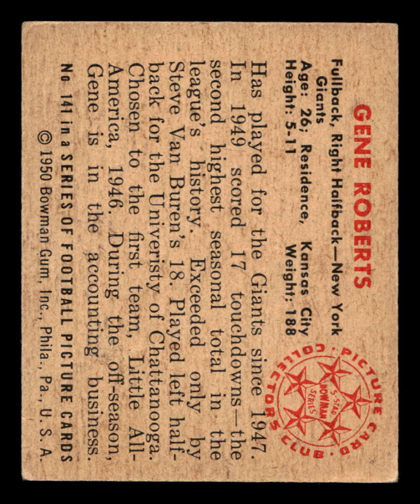 1950 Bowman #141 Gene Roberts Excellent  ID: 436189