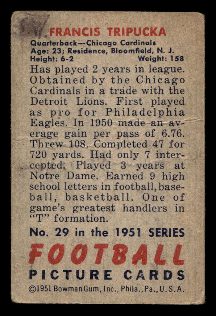 1951 Bowman #29 Frank Tripucka Poor 
