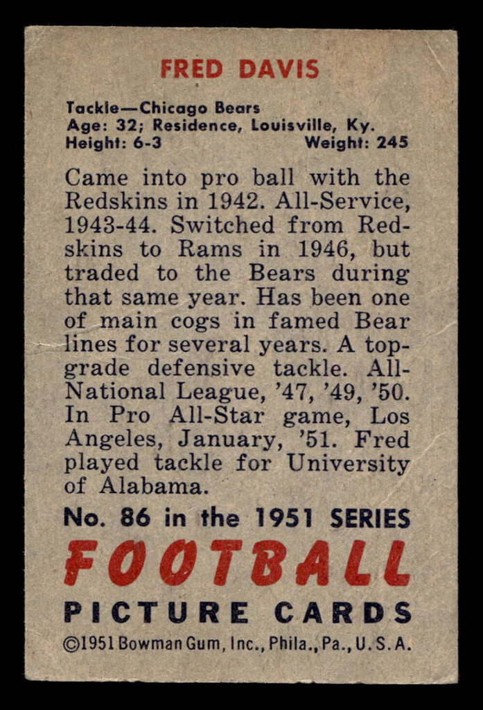 1951 Bowman #86 Fred Davis Very Good 
