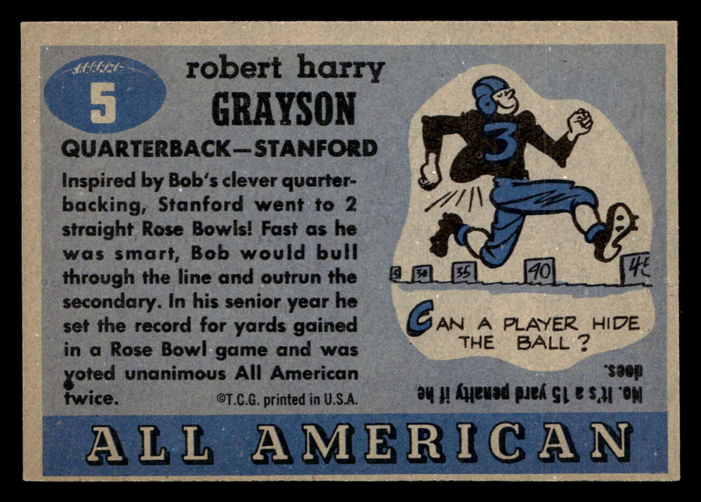 1955 Topps All American #5 Bob Grayson Ex-Mint 
