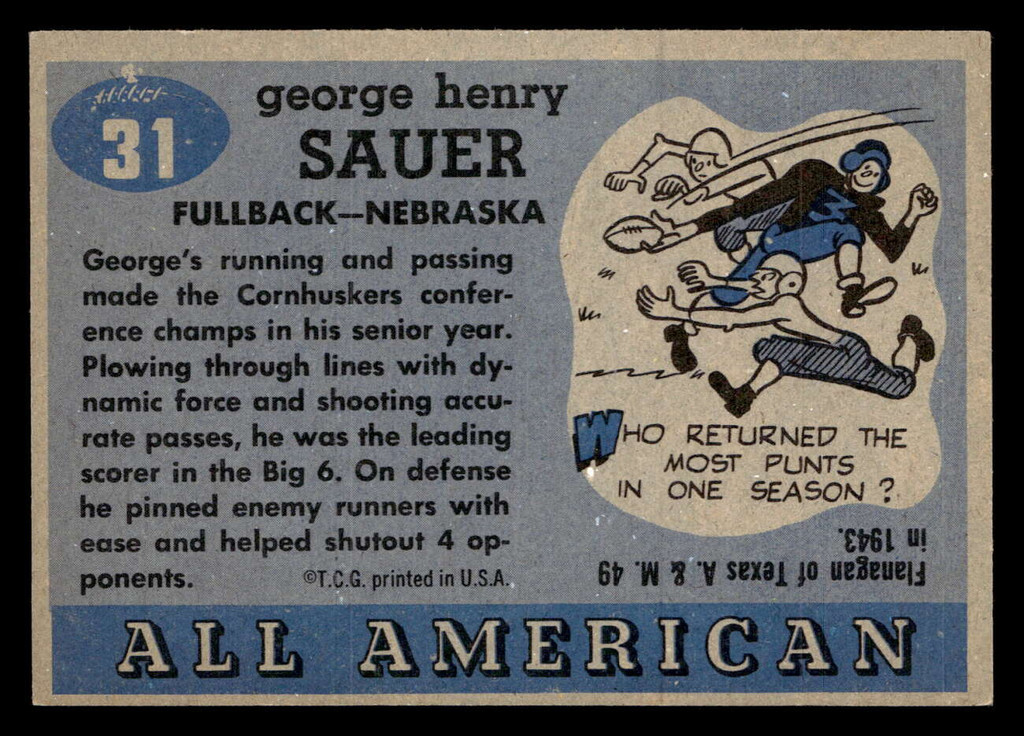 1955 Topps All American #31 George Sauer Sr. Excellent+ RC Rookie 