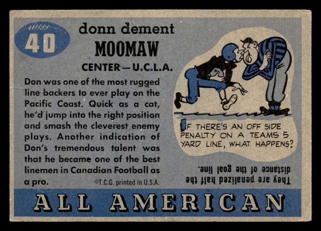 1955 Topps All American #40 Donn Moomaw VG-EX 