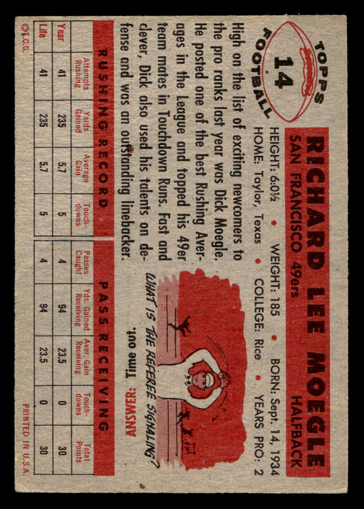 1956 Topps #14 Dick Moegle Excellent 