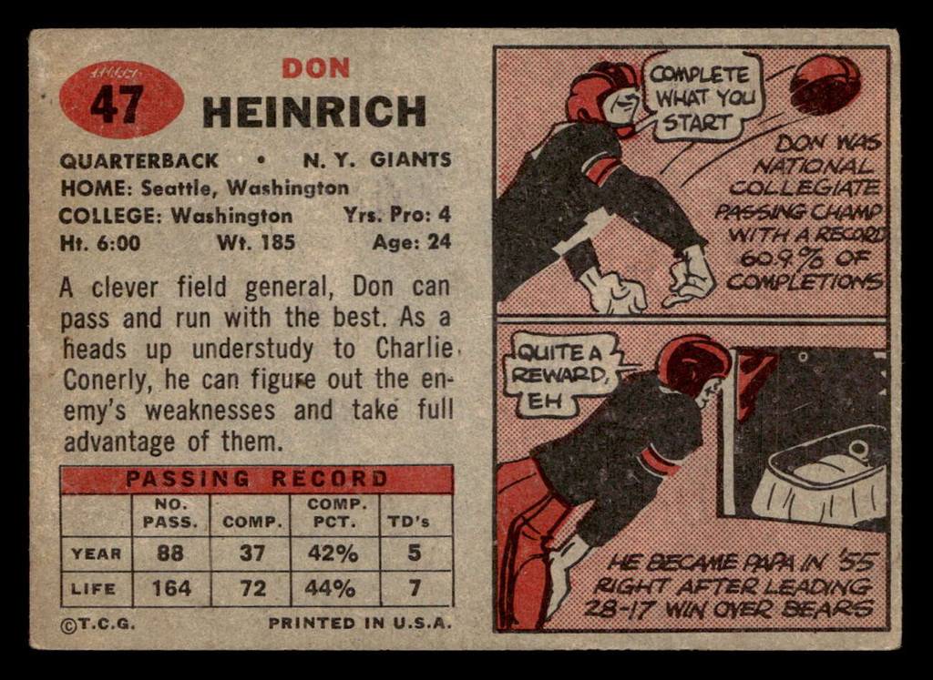 1957 Topps #47 Don Heinrich Excellent 