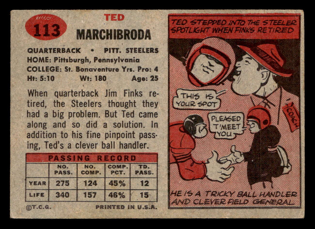 1957 Topps #113 Ted Marchibroda DP Excellent  ID: 436458