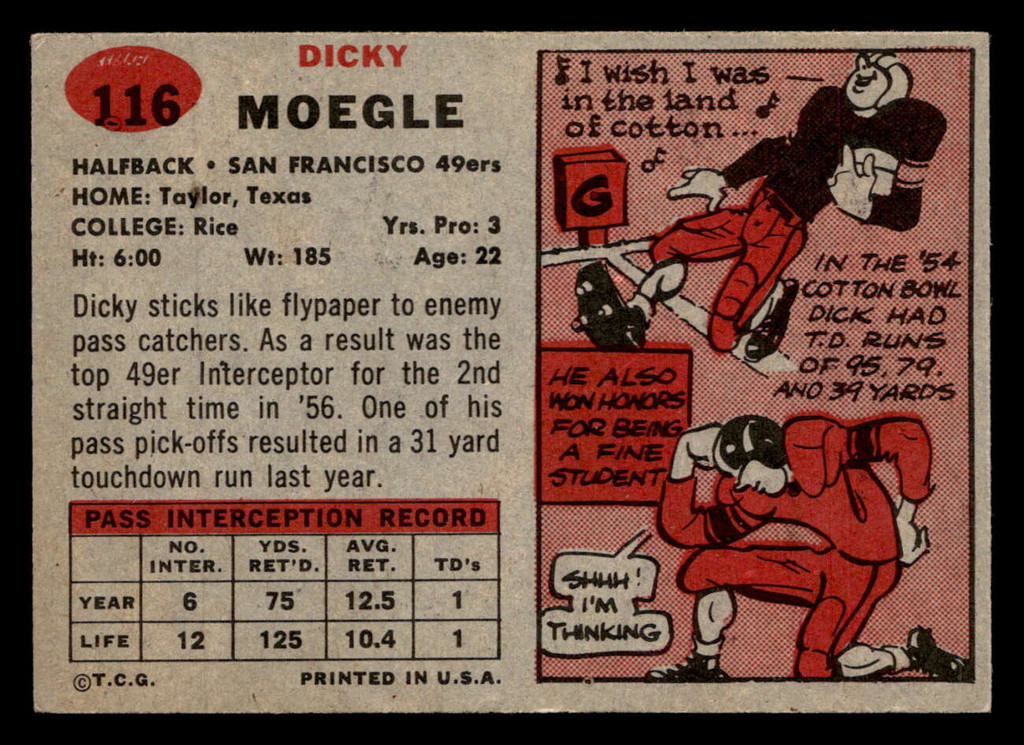 1957 Topps #116 Dick Moegle Excellent 