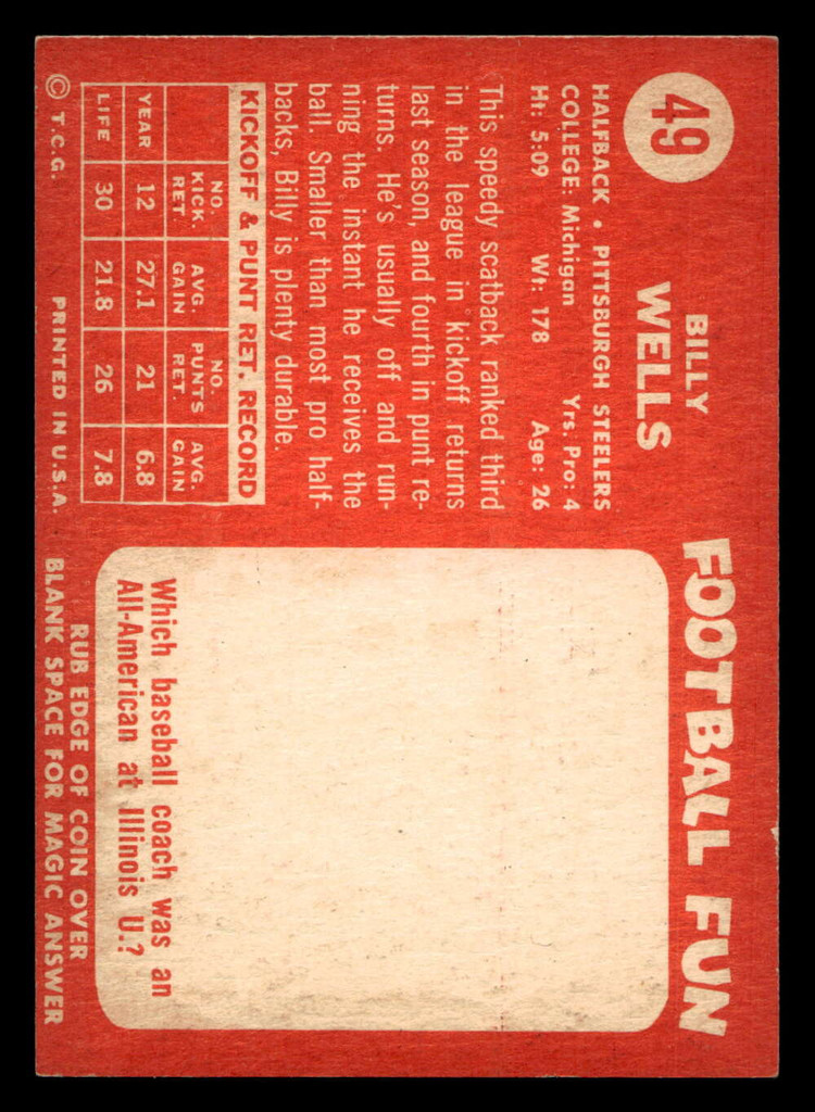 1958 Topps #49 Billy Wells UER Ex-Mint  ID: 436485