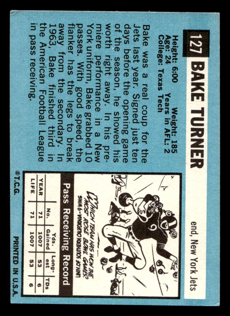 1964 Topps #127 Bake Turner Excellent RC Rookie SP 