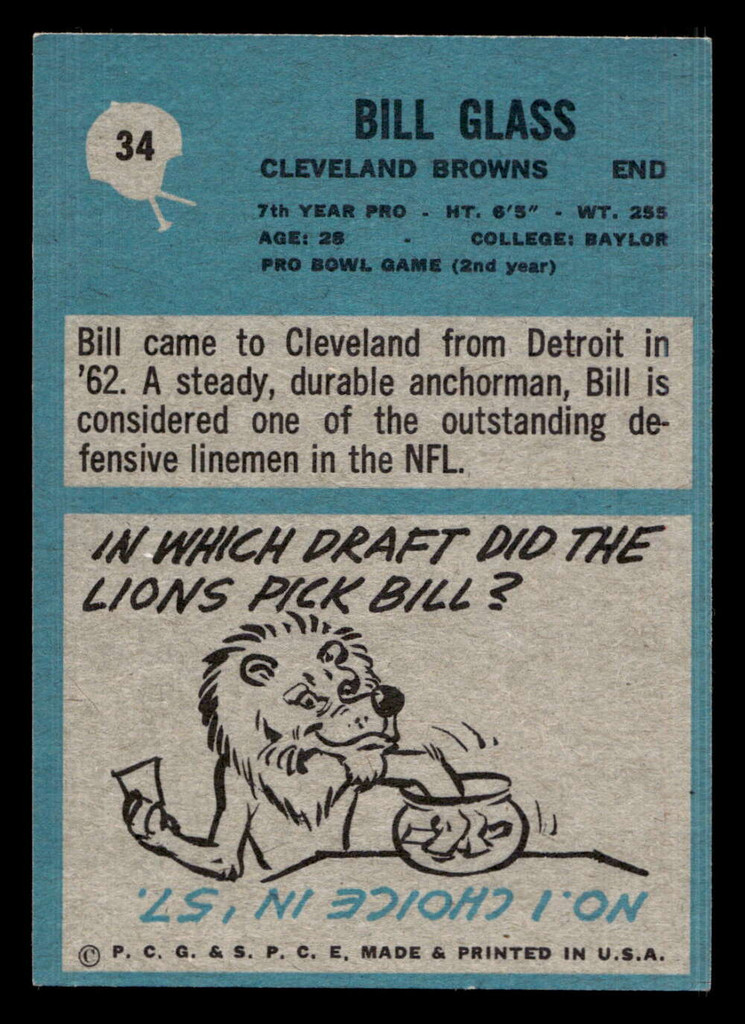 1964 Philadelphia #34 Bill Glass Ex-Mint  ID: 436689