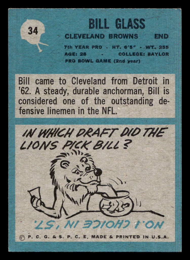 1964 Philadelphia #34 Bill Glass Ex-Mint  ID: 436691