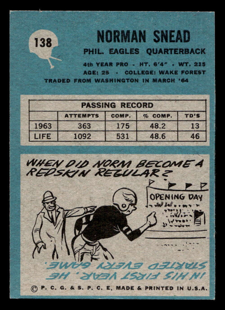 1964 Philadelphia #138 Norm Snead Excellent+  ID: 436855