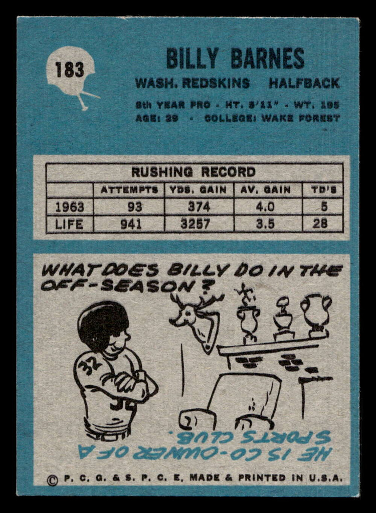 1964 Philadelphia #183 Billy Barnes Excellent  ID: 436919