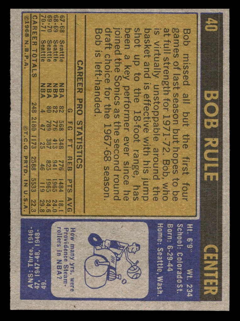 1971-72 Topps #40 Bob Rule DP Near Mint+  ID: 436950