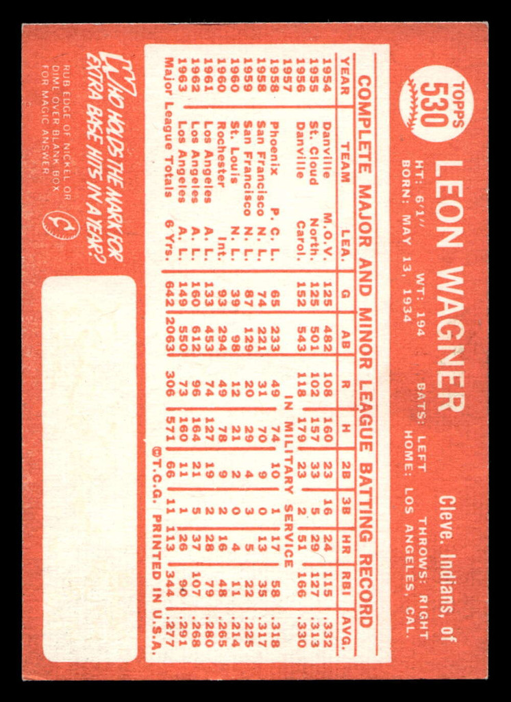 1964 Topps #530 Leon Wagner Ex-Mint  ID: 437199