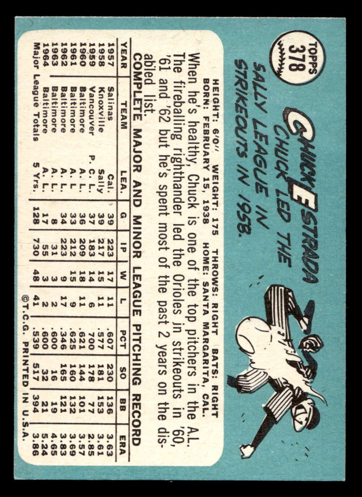1965 Topps #378 Chuck Estrada Ex-Mint  ID: 437389
