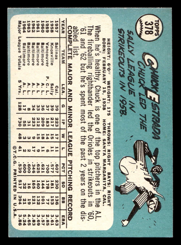 1965 Topps #378 Chuck Estrada Ex-Mint  ID: 437390