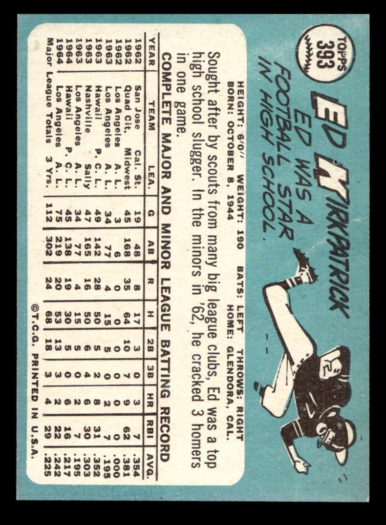 1965 Topps #393 Ed Kirkpatrick Excellent+  ID: 437409