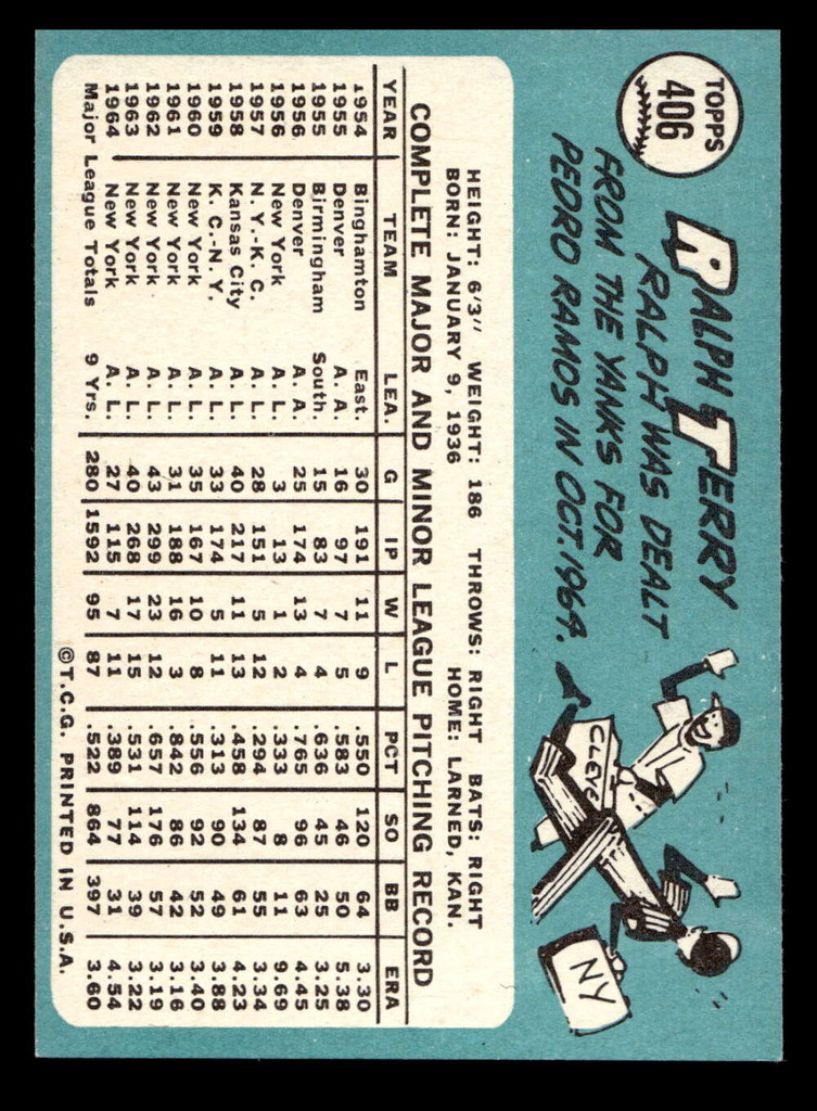 1965 Topps #406 Ralph Terry Ex-Mint  ID: 437423