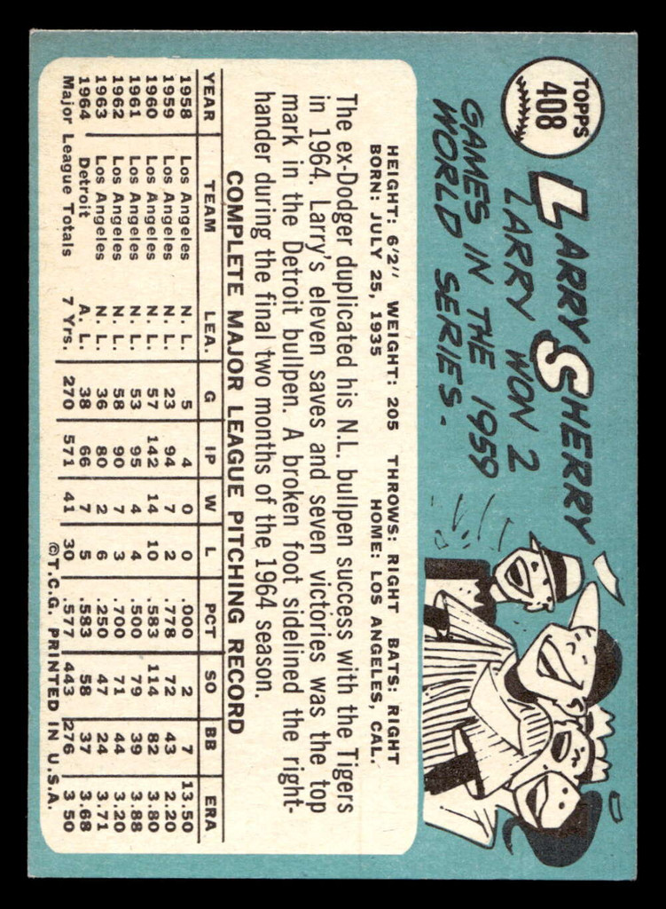 1965 Topps #408 Larry Sherry Ex-Mint  ID: 437427