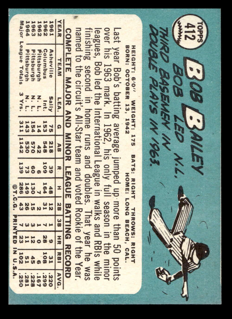 1965 Topps #412 Bob Bailey Ex-Mint  ID: 437430