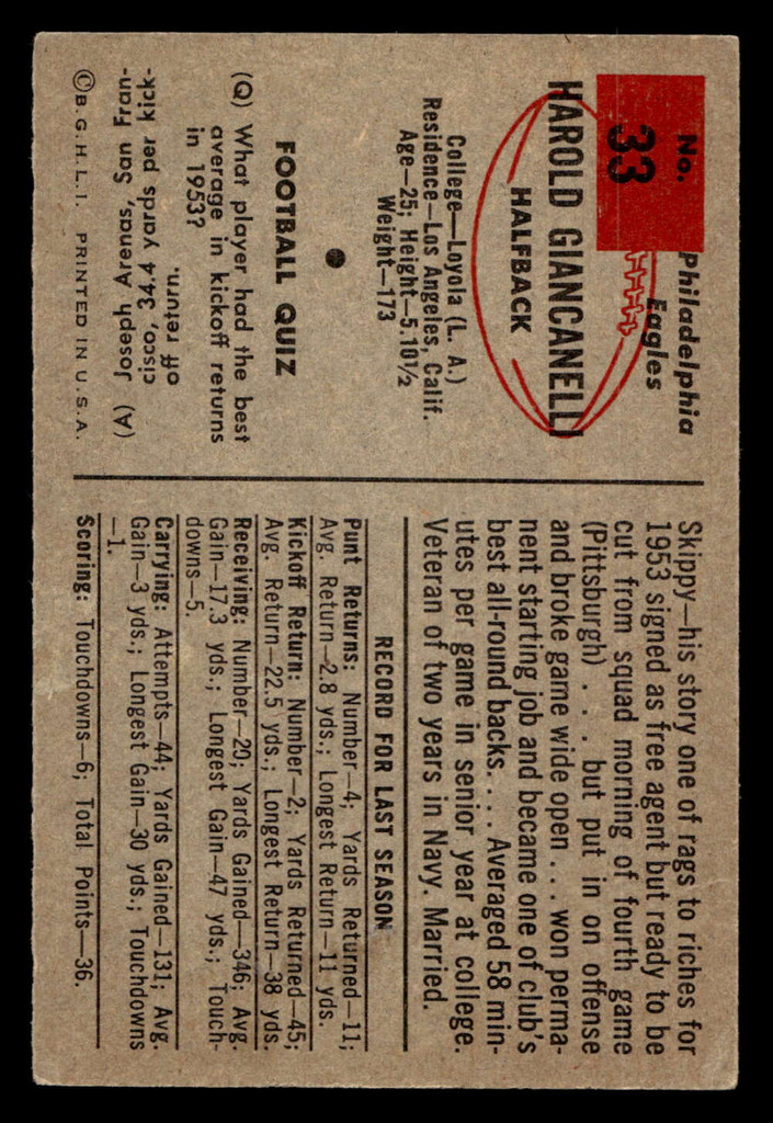 1954 Bowman #33 Harold Giancanelli VG-EX  ID: 437481
