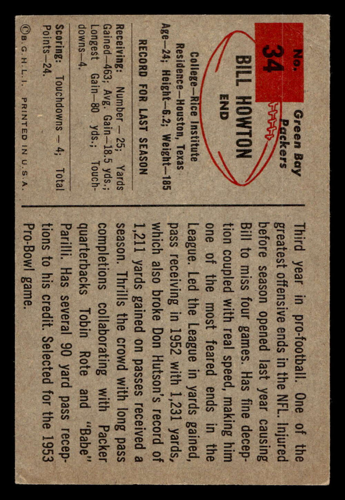 1954 Bowman #34 Bill Howton Very Good  ID: 437482