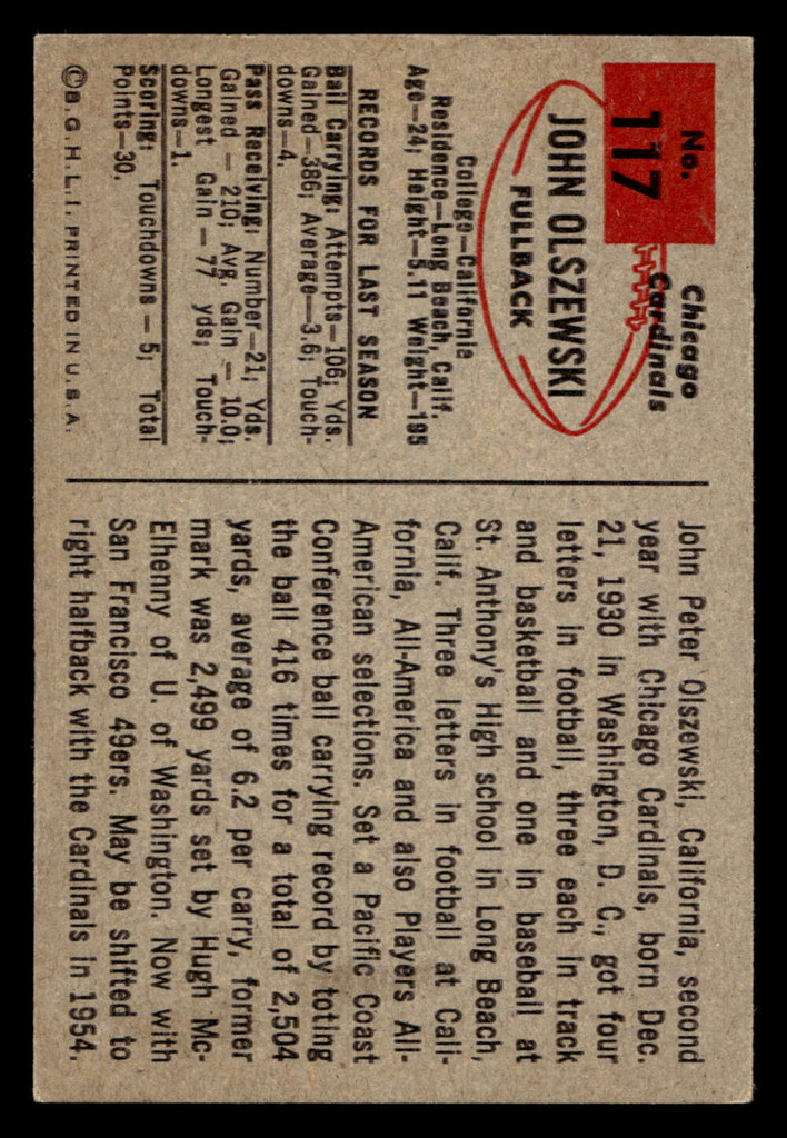 1954 Bowman #117 John Olszewski Excellent  ID: 437527