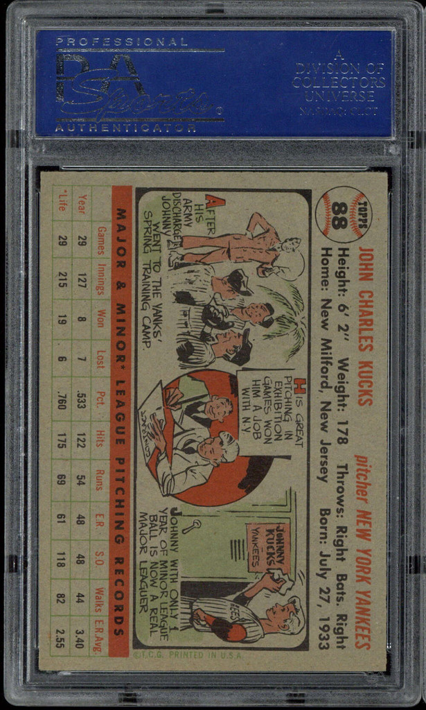 1956 Topps #88 Johnny Kucks PSA 8 NM-Mint Yankees Gray Back