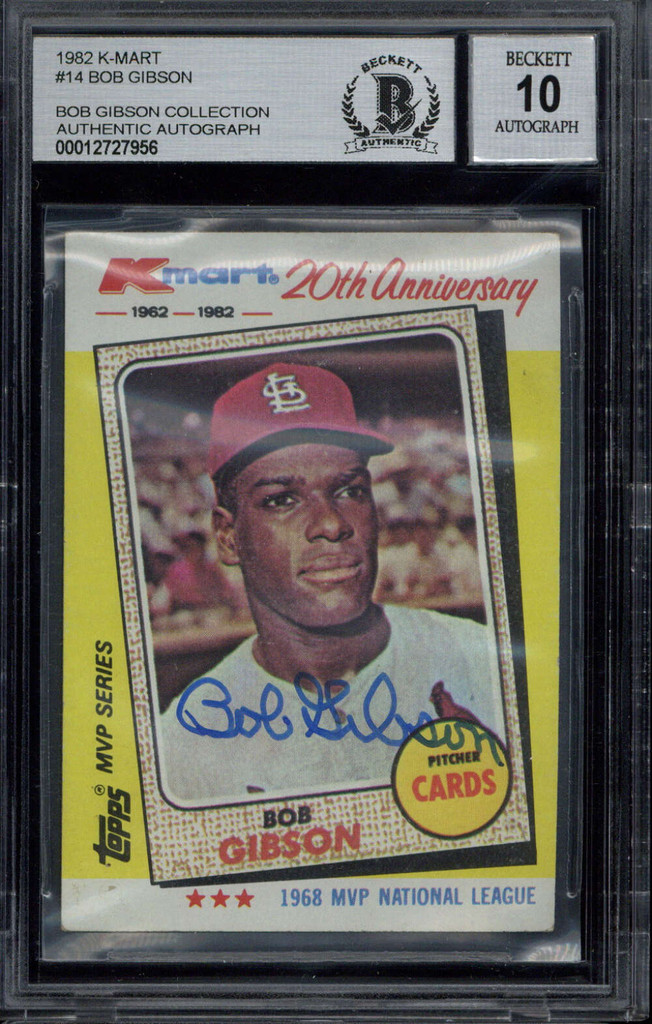 Bob Gibson 1982 K-Mart #14 Signed Auto BAS BGS Slabbed Cardinals GEM MINT 10