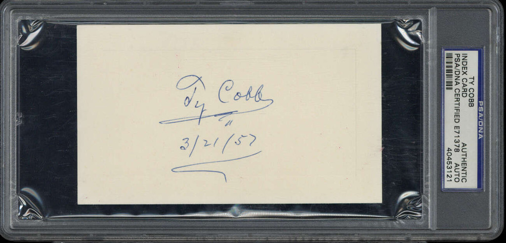 Ty Cobb Index Card Signed Auto PSA/DNA Slabbed Tigers 1957-03-21