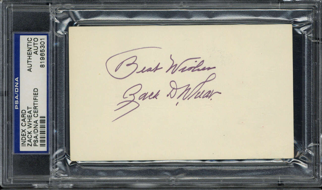 Zack Wheat Index Card Signed Auto PSA/DNA Slabbed Dodgers Best Wishes