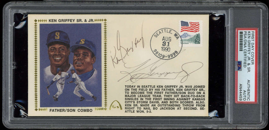 Ken Griffey Jr and Sr. FDC Signed Auto PSA/DNA Slabbed Mariners