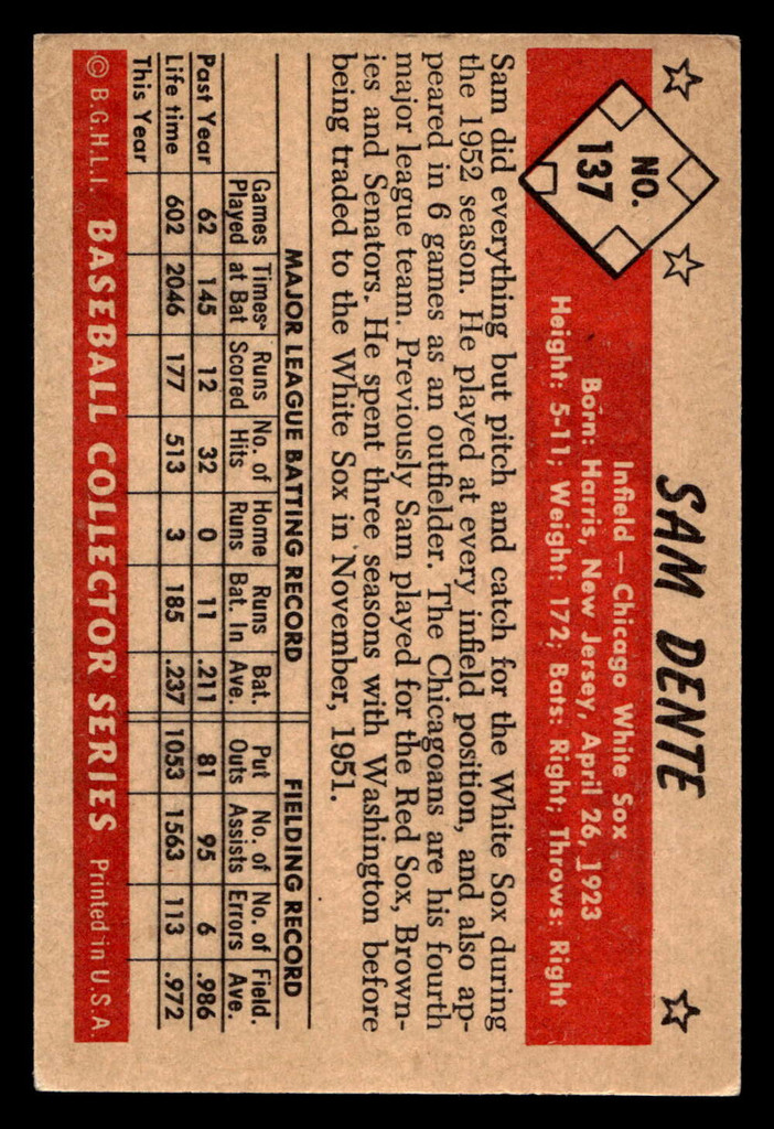 1953 Bowman Color #137 Sam Dente Very Good High # 