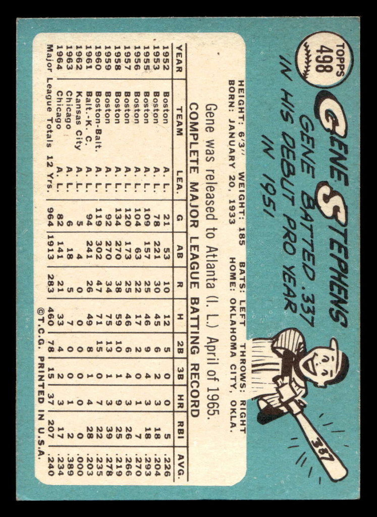1965 Topps #498 Gene Stephens Ex-Mint HIGH #  ID: 438670