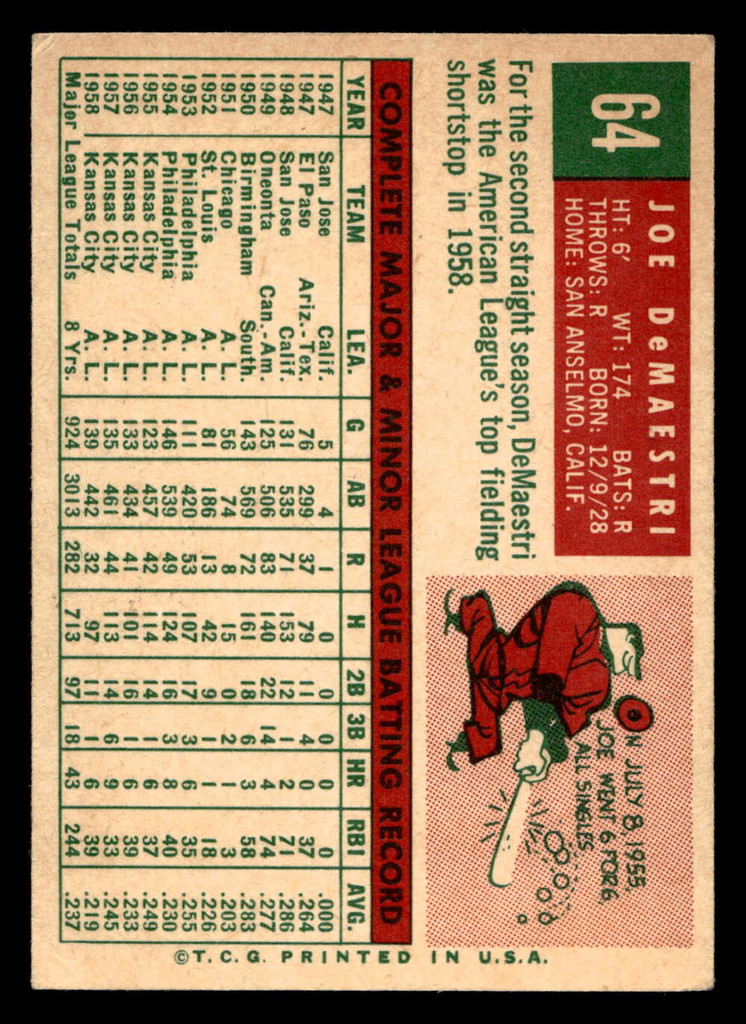 1959 Topps #64 Joe DeMaestri VG-EX  ID: 438790