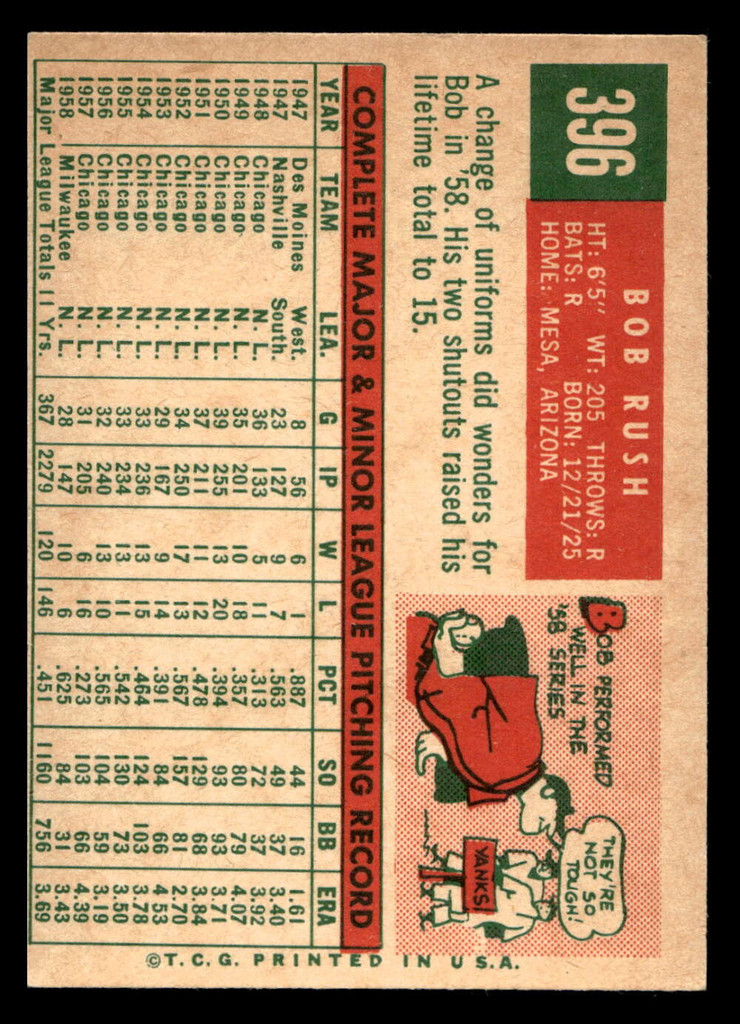 1959 Topps #396 Bob Rush Excellent  ID: 439066