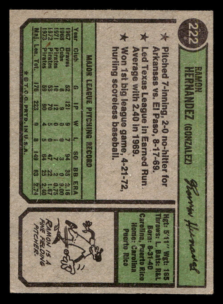 1974 Topps #222 Ramon Hernandez Excellent+ 