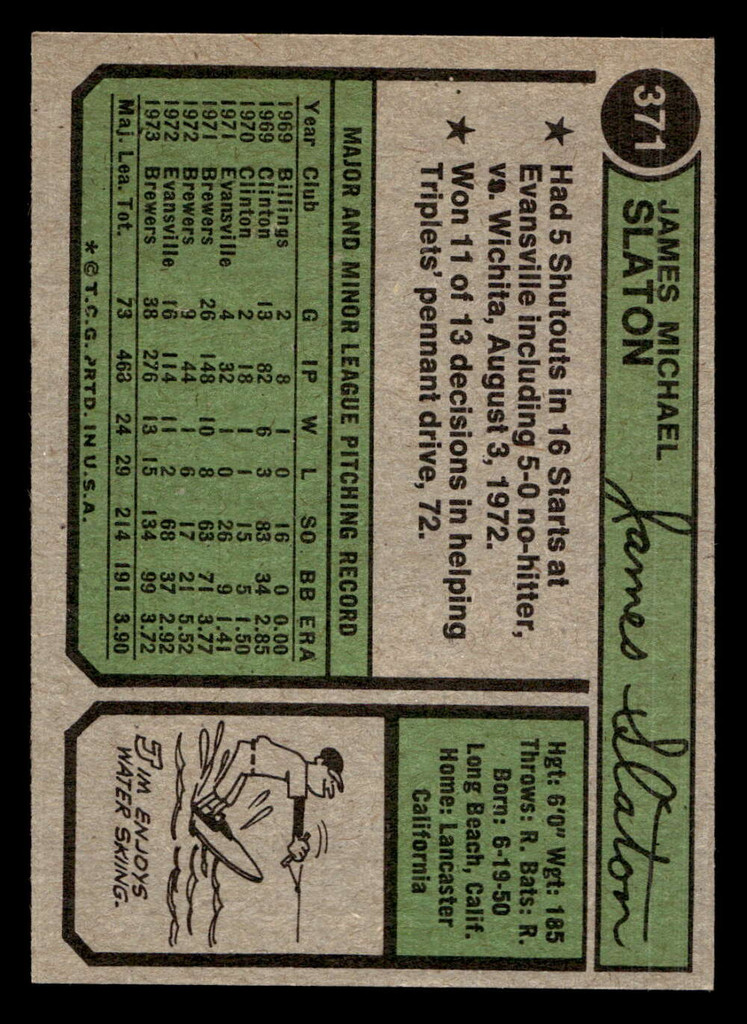 1974 Topps #371 Jim Slaton Near Mint  ID: 439442