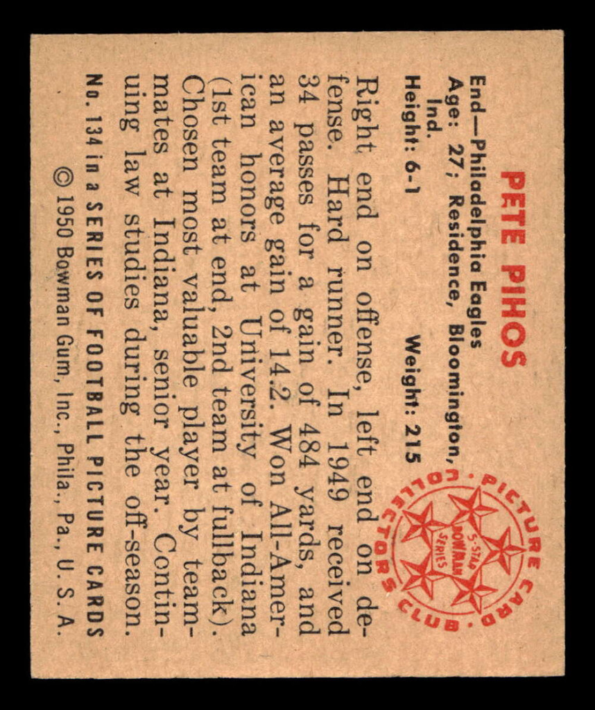 1950 Bowman #134 Pete Pihos Ex-Mint  ID: 439844