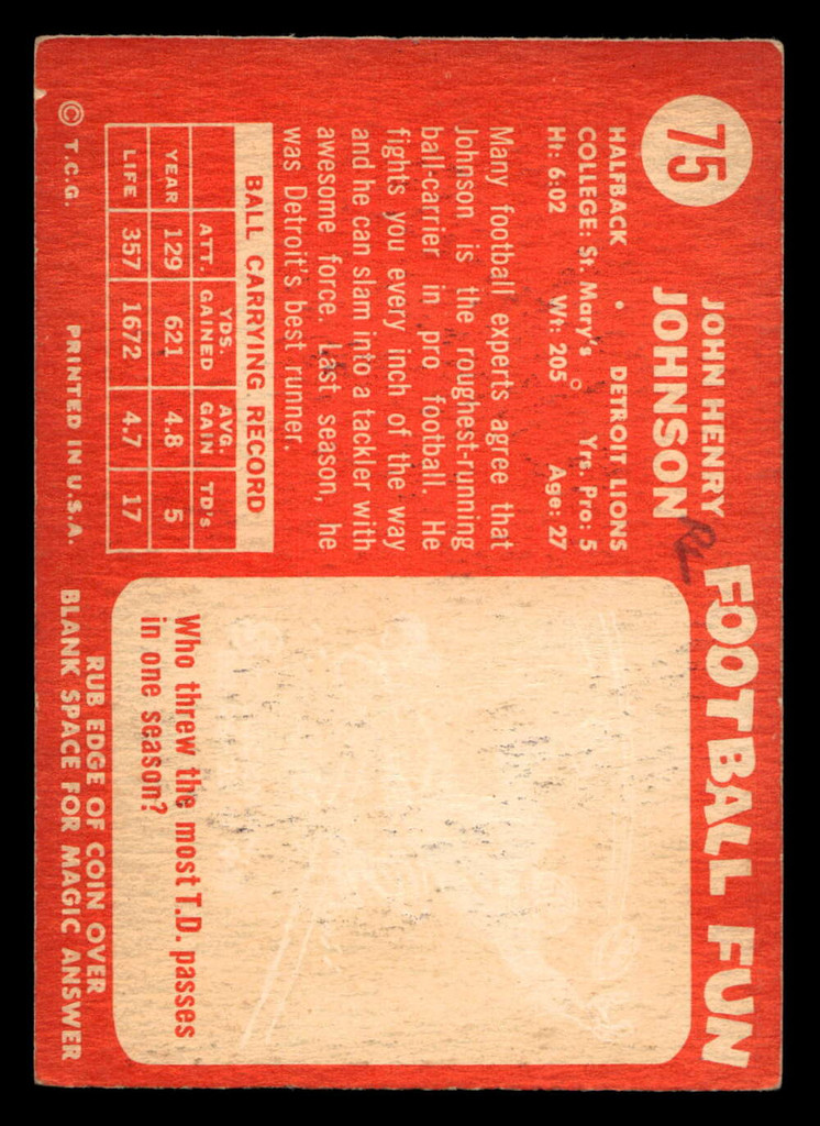 1958 Topps #75 John Henry Johnson Very Good  ID: 439952