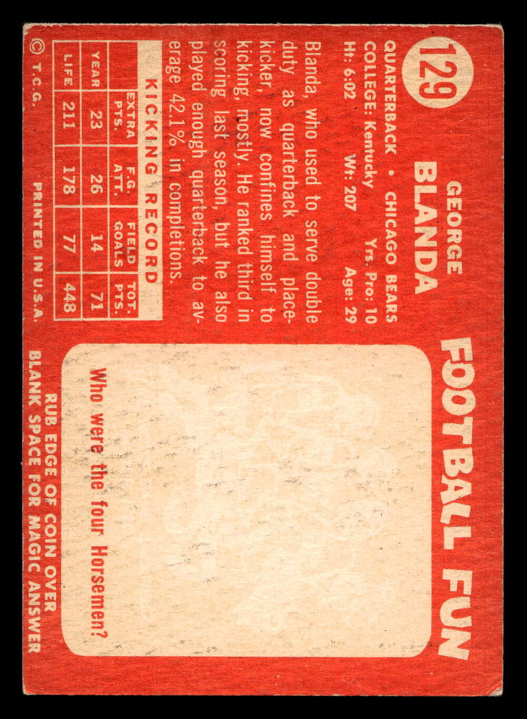 1958 Topps #129 George Blanda Excellent  ID: 439993