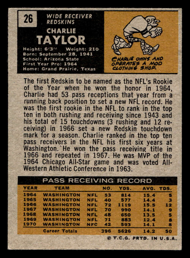 1971 Topps #26 Charley Taylor UER Excellent+  ID: 440125