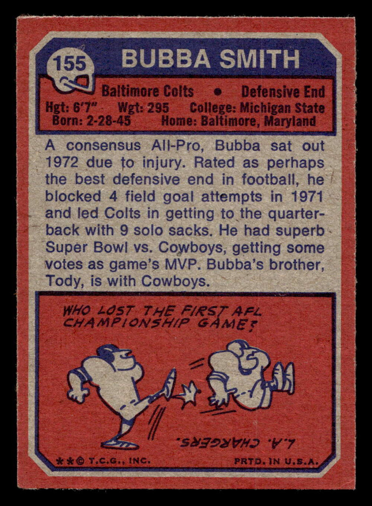 1973 Topps #155 Bubba Smith Near Mint  ID: 440311