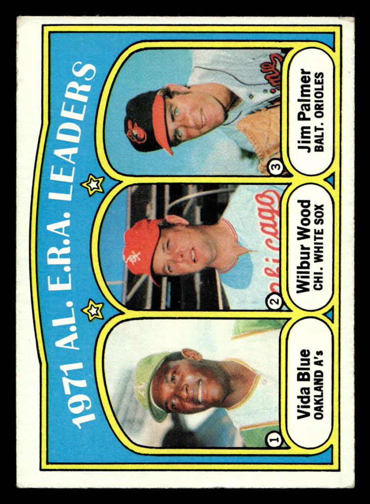 1972 Topps #92 Vida Blue/Wilbur Wood/Jim Palmer AL ERA Leaders Excellent+  ID: 441446